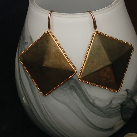 Antique Etruscan Style Gold-Toned Square Earrings Renaissance Handmade Artisan - Picture 5 of 9